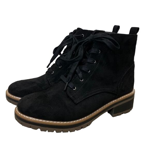 Kensie Faux Suede Kasha Heeled Lace Up Ankle Booties Women's Sz 8M Black - Picture 1 of 9